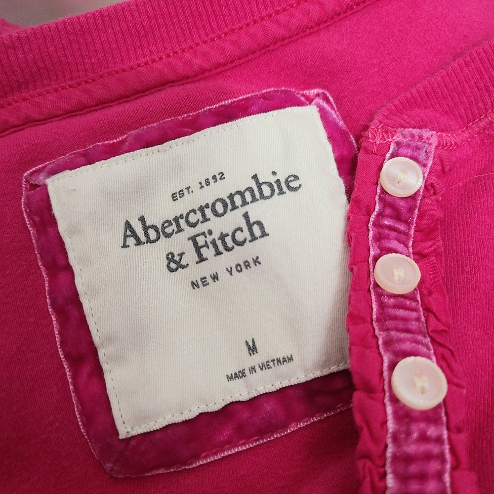 ♡ Y2K ♡ Abercrombie Hot Pink Button Down Babydoll Henley Top - Picture 11 of 11